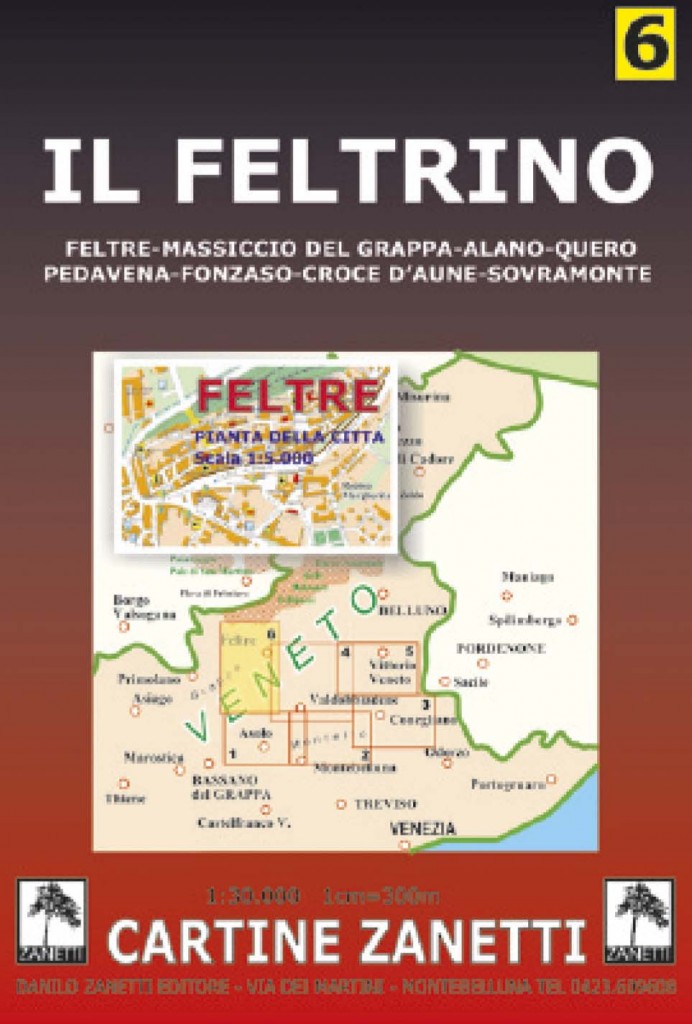 Il feltrino Feltrino, Feltre, Massiccio del Grappa, Alano, Quero., Pedavena, Fonzaso, Croce d'Aune, Sovramonte. Mappa scala 1:30.000 Cartine Zanetti nr. 6.